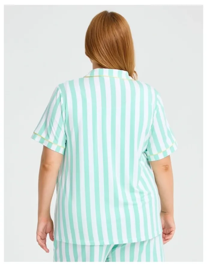 Taking Shape Modal Stripe Button Pyjama Top Dusty in Aqua/white