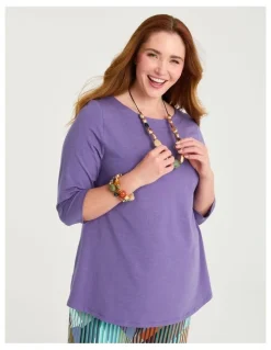 Taking Shape Pima Cotton Essential 3/4 Slv Top Cornflower