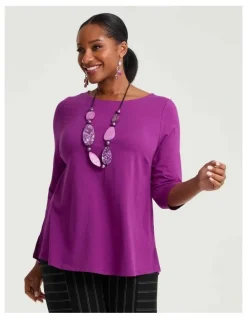Taking Shape Pima Cotton Essential 3/4 Slv Top Deep Orchid