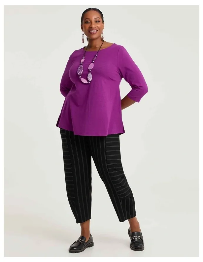 Taking Shape Pima Cotton Essential 3/4 Slv Top Deep Orchid