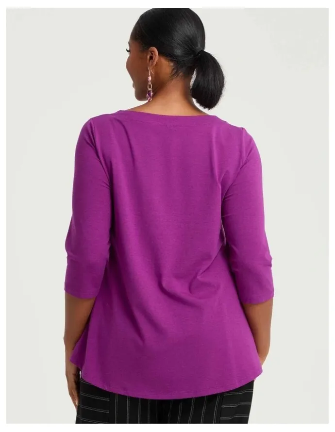 Taking Shape Pima Cotton Essential 3/4 Slv Top Deep Orchid