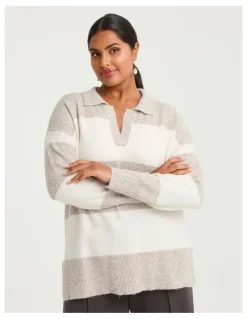 Taking Shape Polo Jumper in Stripe