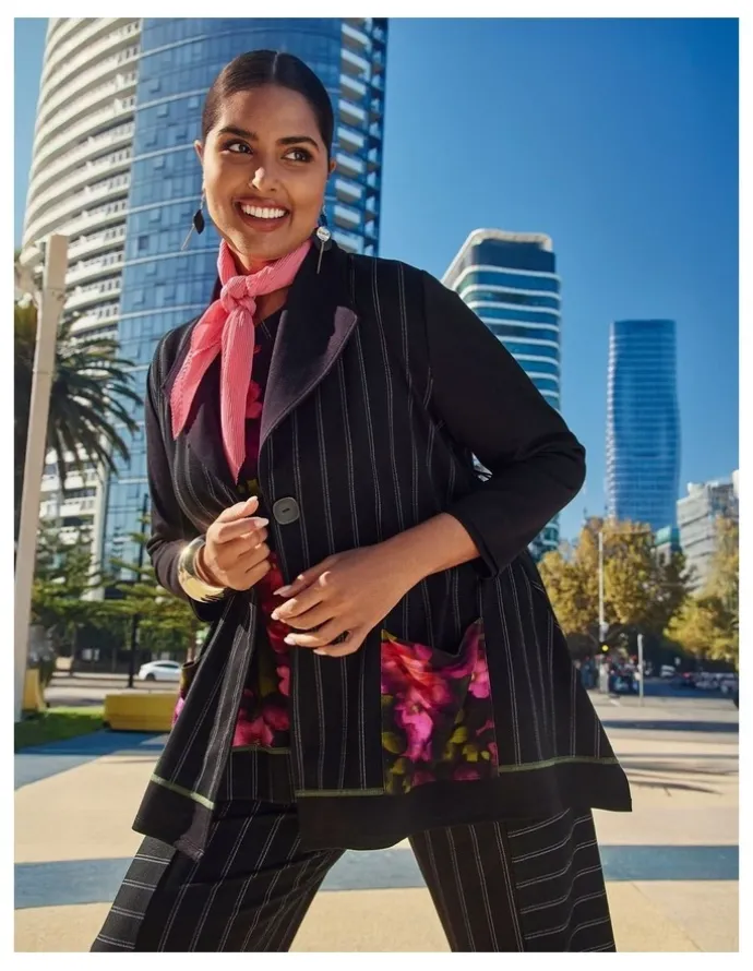 Taking Shape Ponte Elena Pinstripe Cardigan Stripe Print