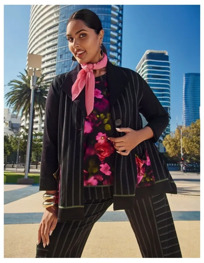 Taking Shape Ponte Elena Pinstripe Cardigan Stripe Print