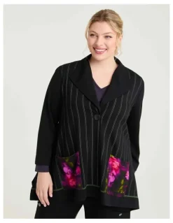 Taking Shape Ponte Elena Pinstripe Cardigan Stripe Print