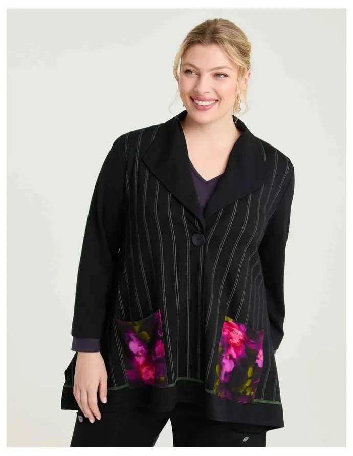 Taking Shape Ponte Elena Pinstripe Cardigan Stripe Print