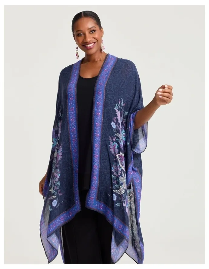 Taking Shape Purple Paisley Print Cape Purple