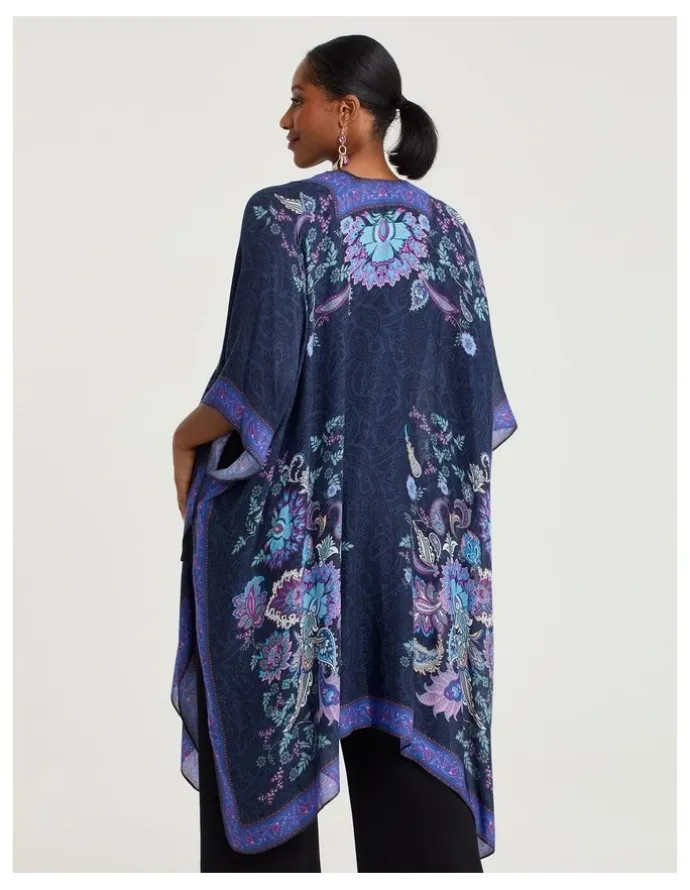Taking Shape Purple Paisley Print Cape Purple