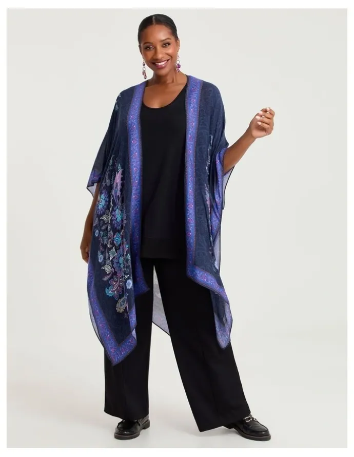 Taking Shape Purple Paisley Print Cape Purple