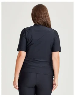 Taking Shape Ruched Detail Zip Rash Vest in Black
