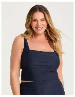 Taking Shape Seam Detail Crop Swim Top Navy