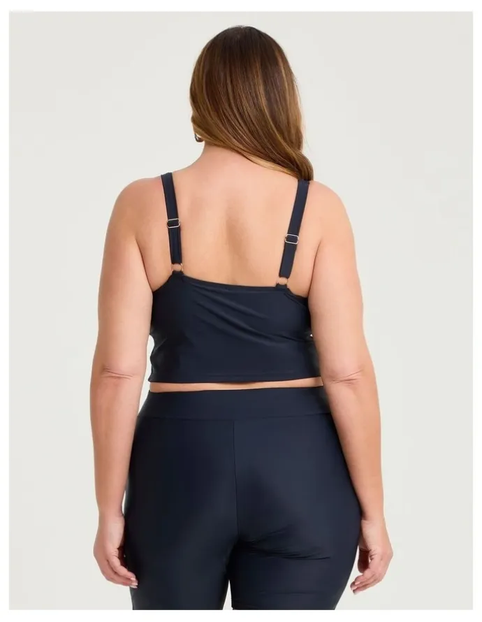 Taking Shape Seam Detail Crop Swim Top Navy