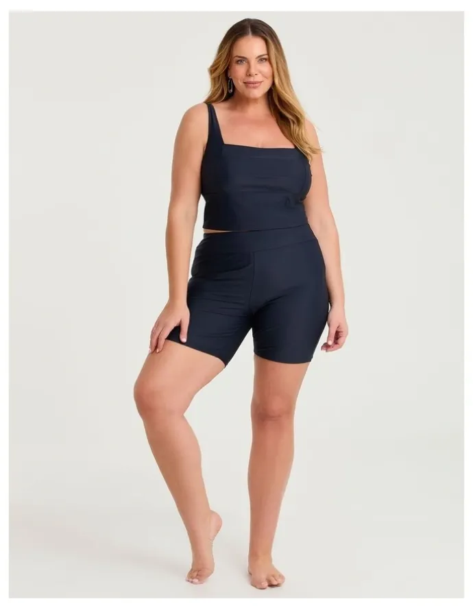 Taking Shape Seam Detail Crop Swim Top Navy