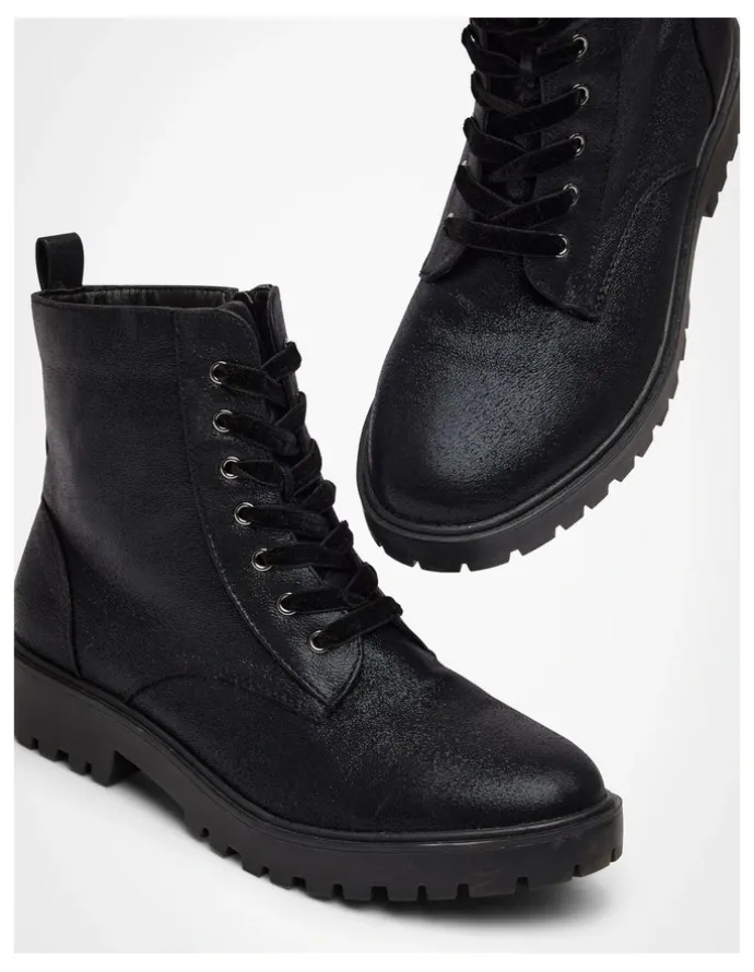 Taking Shape Sparkly Lace Up Boot in Black