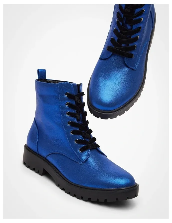 Taking Shape Sparkly Lace Up Boot in Cobalt