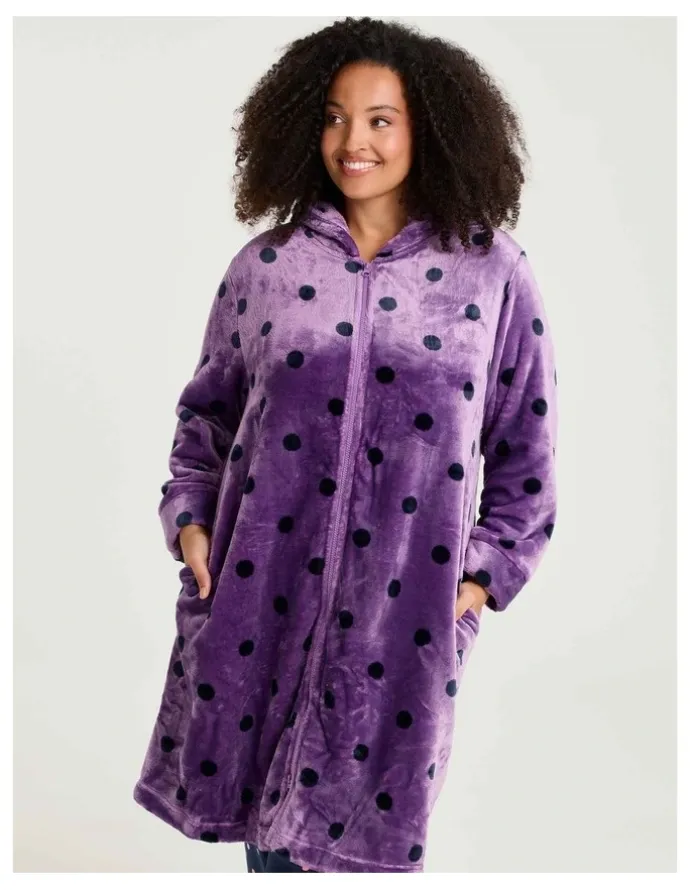 Taking Shape Spot Hooded Dressing Gown Amethyst/navy Spot