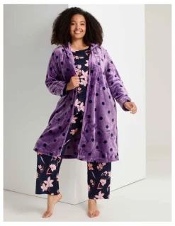 Taking Shape Spot Hooded Dressing Gown Amethyst/navy Spot