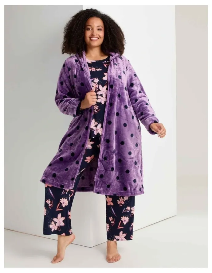 Taking Shape Spot Hooded Dressing Gown Amethyst/navy Spot