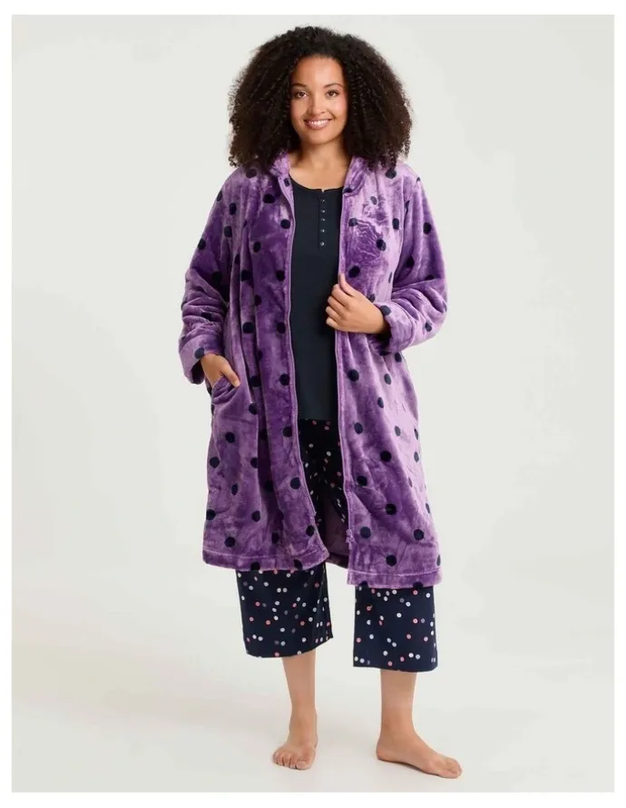 Taking Shape Spot Hooded Dressing Gown Amethyst/navy Spot