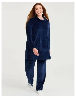 Taking Shape Velour Cowl Neck Tunic Ink Navy