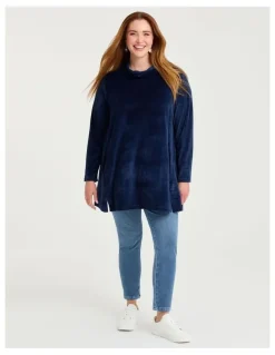 Taking Shape Velour Cowl Neck Tunic Ink Navy
