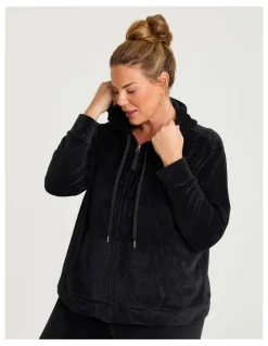 Taking Shape Velour Hooded Zip Through Jacket Black