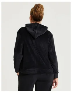 Taking Shape Velour Hooded Zip Through Jacket Black