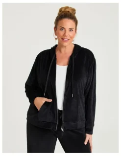 Taking Shape Velour Hooded Zip Through Jacket Black