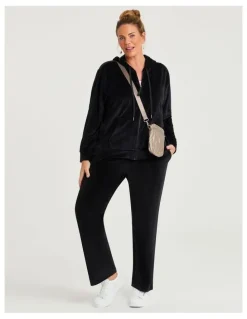 Taking Shape Velour Hooded Zip Through Jacket Black