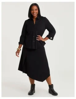 Taking Shape Wrap Bamboo Ponte Boot Skirt in Black
