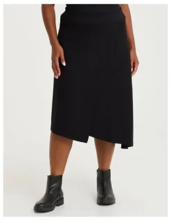 Taking Shape Wrap Bamboo Ponte Boot Skirt in Black
