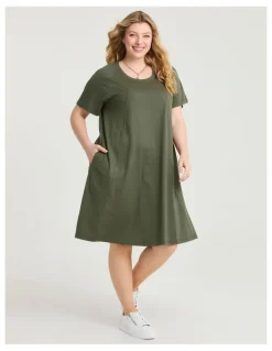 Taking Shape Cotton Seam Detail Dress Willow Green