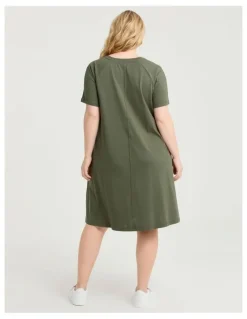 Taking Shape Cotton Seam Detail Dress Willow Green