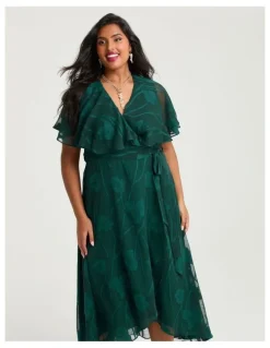 Taking Shape Livia Floral Jacquard Wrap Dress Deep Emerald