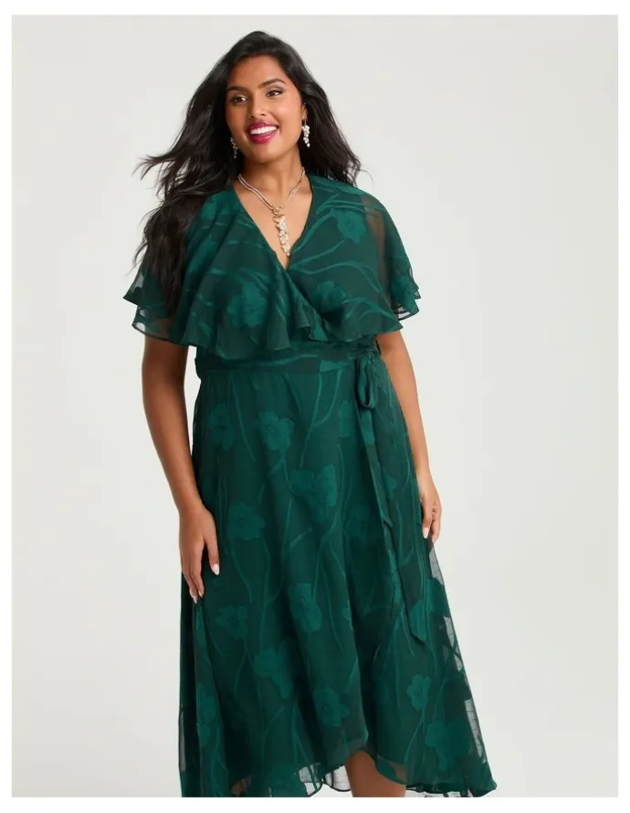 Taking Shape Livia Floral Jacquard Wrap Dress Deep Emerald