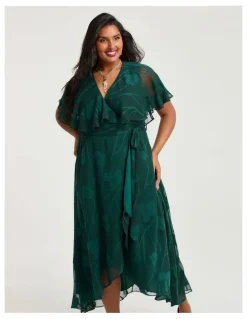 Taking Shape Livia Floral Jacquard Wrap Dress Deep Emerald