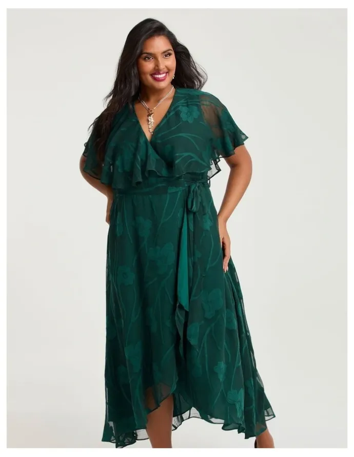 Taking Shape Livia Floral Jacquard Wrap Dress Deep Emerald
