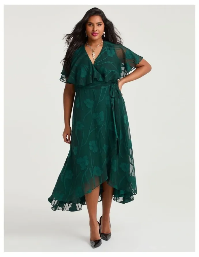Taking Shape Livia Floral Jacquard Wrap Dress Deep Emerald