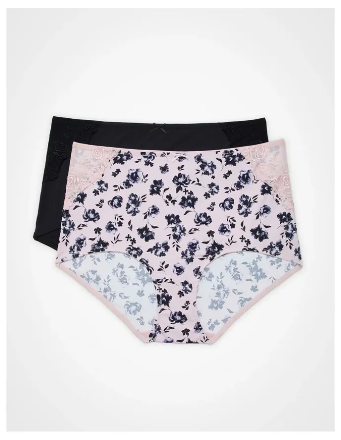 Taking Shape Micro Lace Detail Briefs 2 Pack in Natural Floral