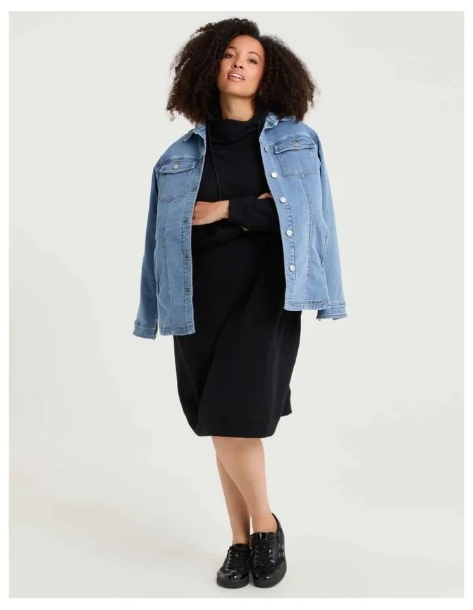 Taking Shape Zip Collar Sweat Dress Black