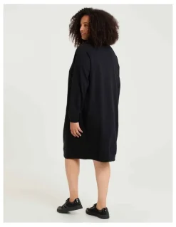 Taking Shape Zip Collar Sweat Dress Black