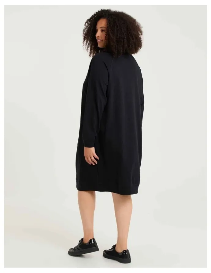 Taking Shape Zip Collar Sweat Dress Black