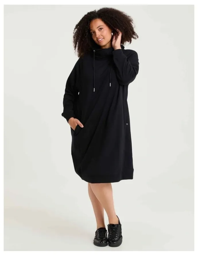 Taking Shape Zip Collar Sweat Dress Black