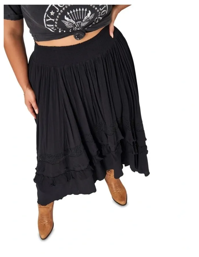 The Poetic Gypsy Frontier Maxi Skirt in Black