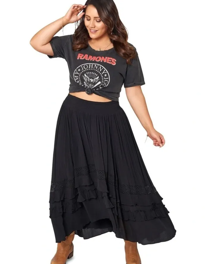 The Poetic Gypsy Frontier Maxi Skirt in Black