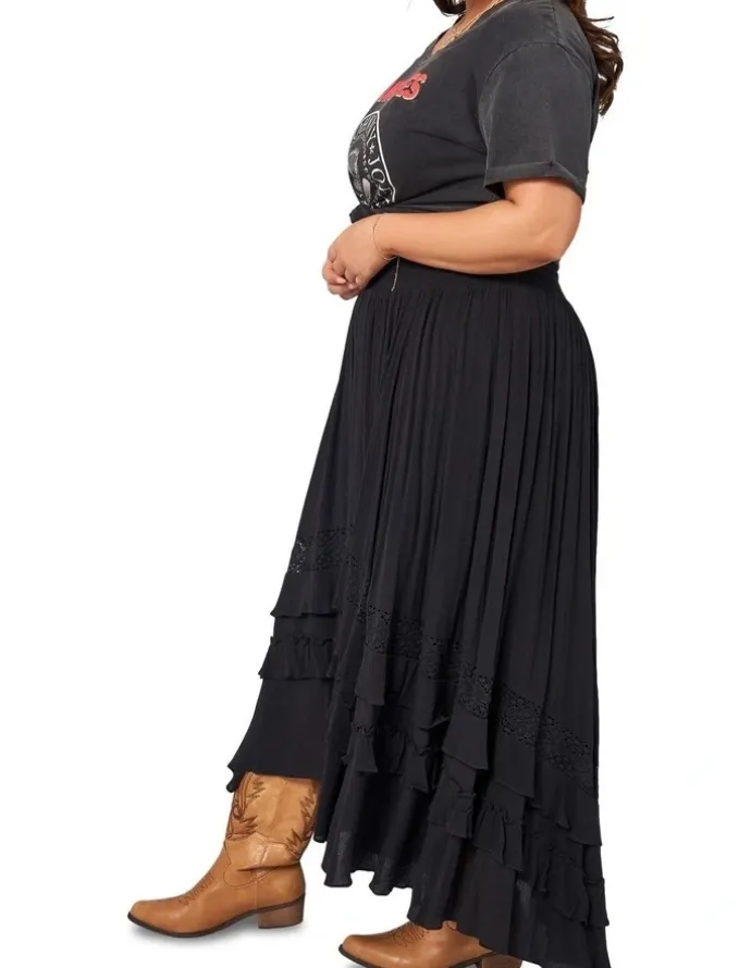 The Poetic Gypsy Frontier Maxi Skirt in Black