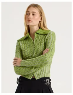 There After 2 Way Zip Knit in Green