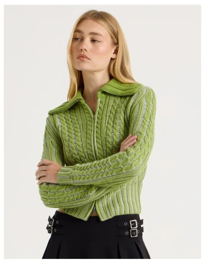 There After 2 Way Zip Knit in Green