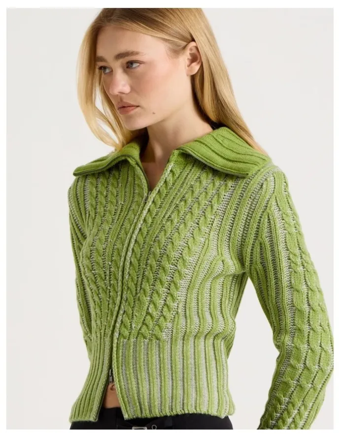 There After 2 Way Zip Knit in Green