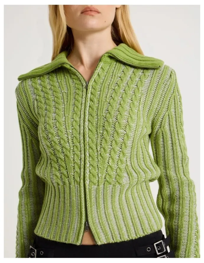 There After 2 Way Zip Knit in Green